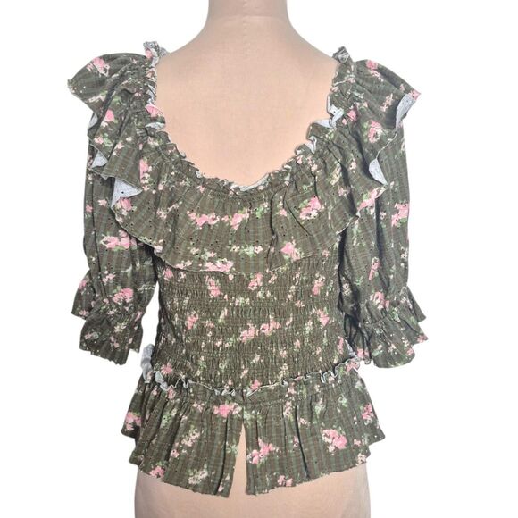 Free People Favorite Girl Top Army Combo Floral Garden Party Boho Size Medium - Picture 3 of 5